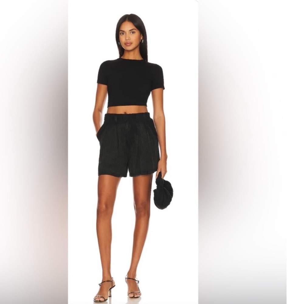 FREE PEOPLE Chelsea Shorts Tailored Linen Pleated Relaxed‎ Black ize 6
